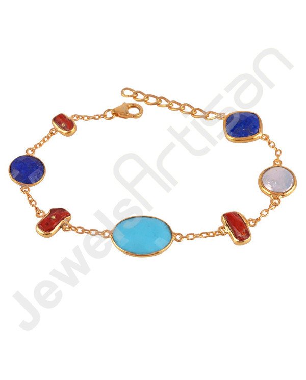 Turquoise Bracelet Lapis Bracelet 18K Gold Vermeil 925 Silver Bracelet