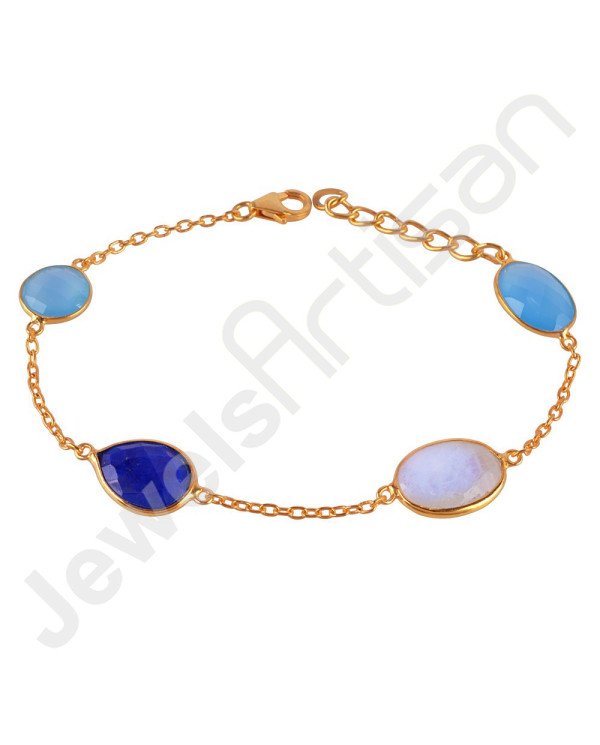 18K Gold Vermeil Bracelet Rainbow Moonstone Bracelet Blue Onyx Bracelet