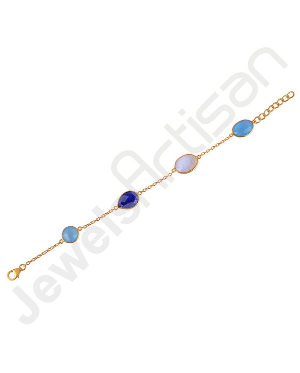 18K Gold Vermeil Bracelet Rainbow Moonstone Bracelet Blue Onyx Bracelet