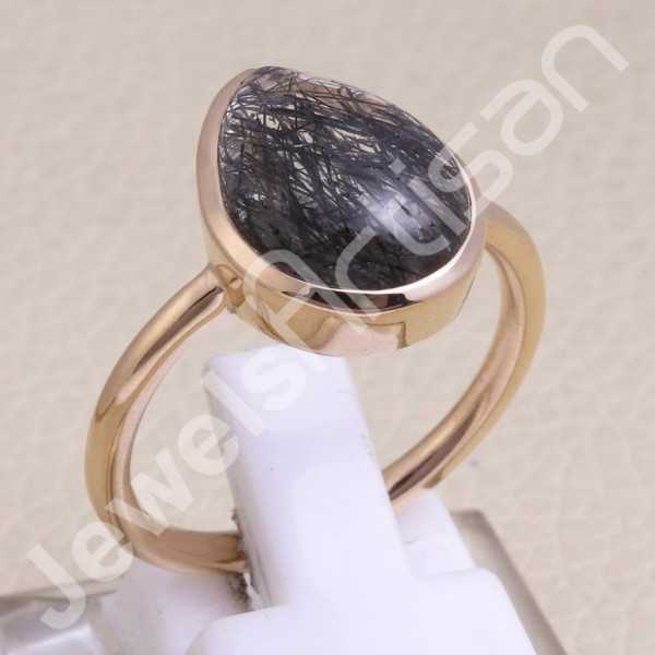 Sterling Silver Rose Gold Plated Tourmalinated Quartz Ring