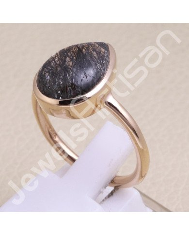 Sterling Silver Rose Gold Plated Tourmalinated Quartz Ring