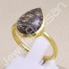 Solid Silver Gold Vermeil Tourmalinated Quartz Ring