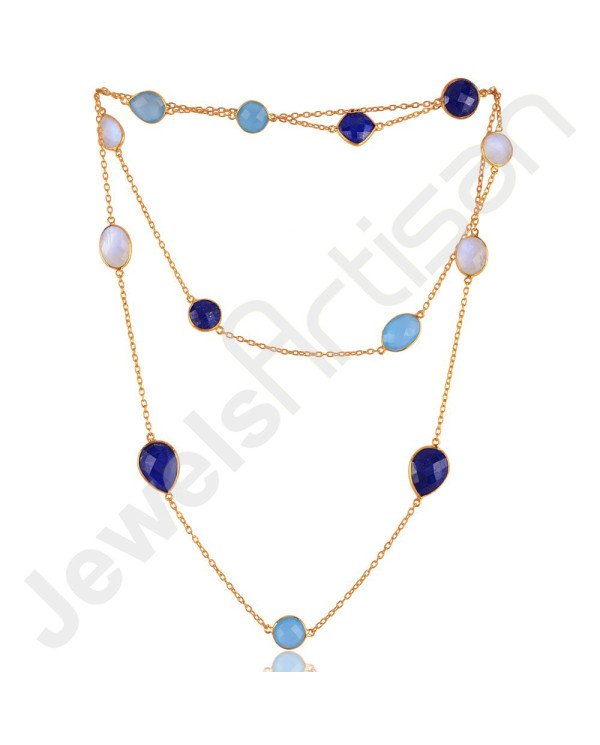 Multi-Gemstone Necklace 925 Solid Silver Necklace Gold Vermeil Necklace