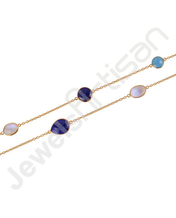 Multi-Gemstone Necklace 925 Solid Silver Necklace Gold Vermeil Necklace