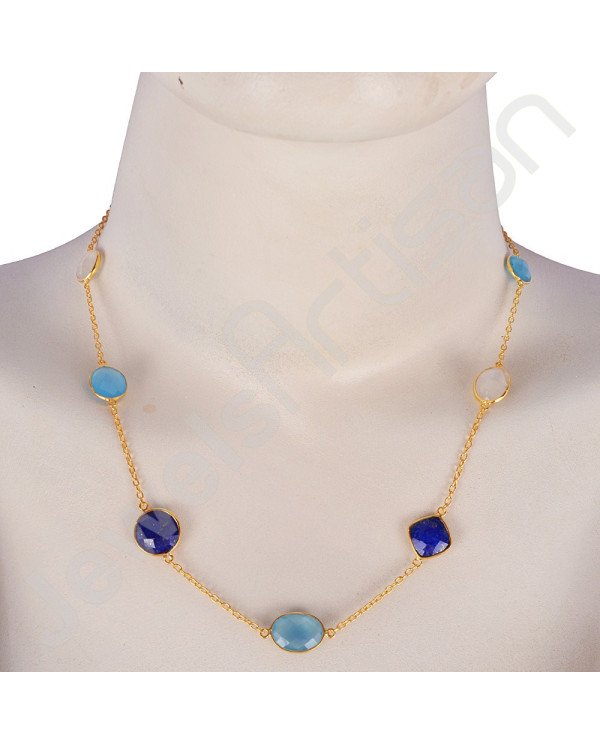 Multi-Gemstone Necklace 925 Solid Silver Necklace Gold Vermeil Necklace