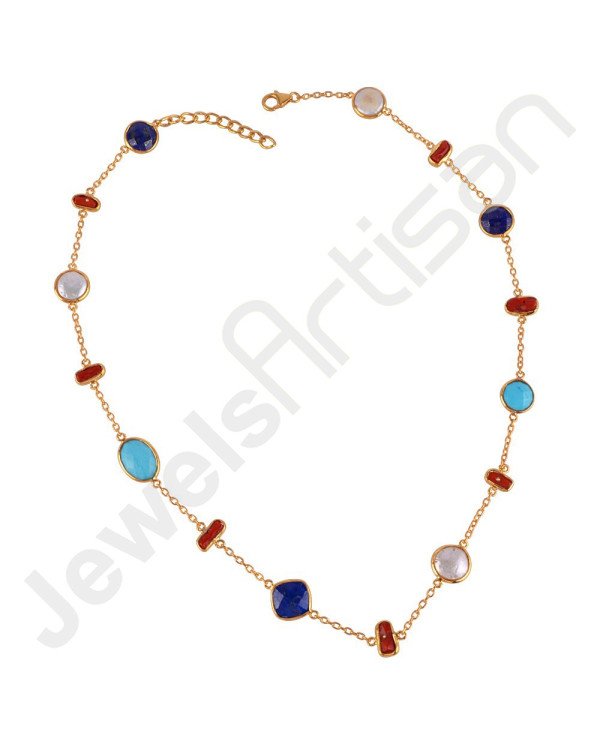 Multi-Gemstone Necklace 925 Solid Silver Necklace Gold Vermeil Necklace