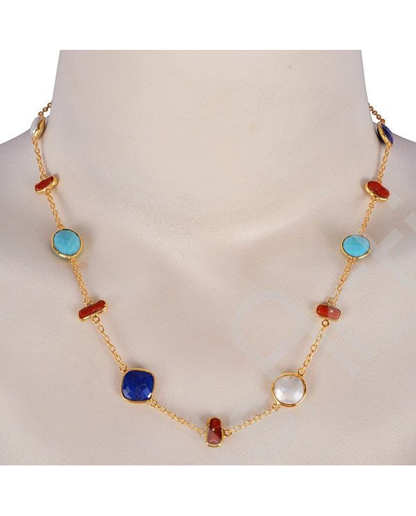 Multi-Gemstone Necklace 925 Solid Silver Necklace Gold Vermeil Necklace