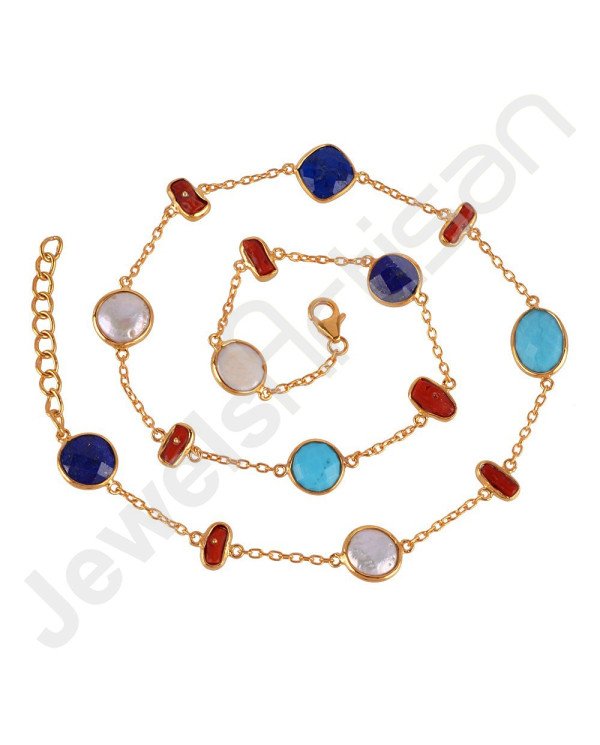 Multi-Gemstone Necklace 925 Solid Silver Necklace Gold Vermeil Necklace