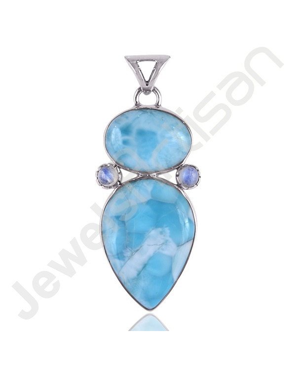 Sterling Silver Rainbow Moonstone Larimar Pendant