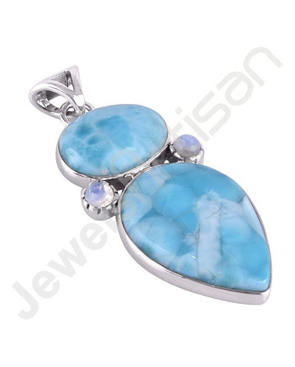 Sterling Silver Rainbow Moonstone Larimar Pendant