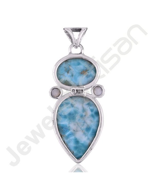 Sterling Silver Rainbow Moonstone Larimar Pendant
