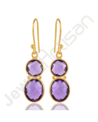 18 K Gold-Plated Earrings Amethyst Earrings 925 Solid Silver Earrings