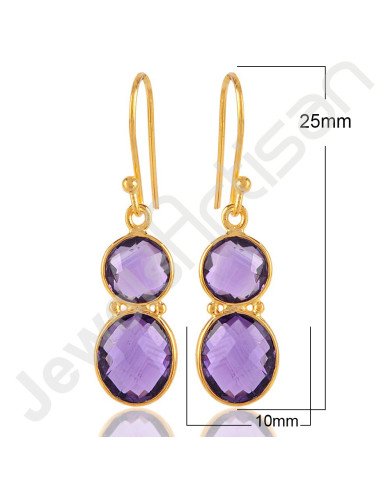 18 K Gold-Plated Earrings Amethyst Earrings 925 Solid Silver Earrings
