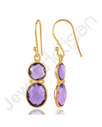 18 K Gold-Plated Earrings Amethyst Earrings 925 Solid Silver Earrings