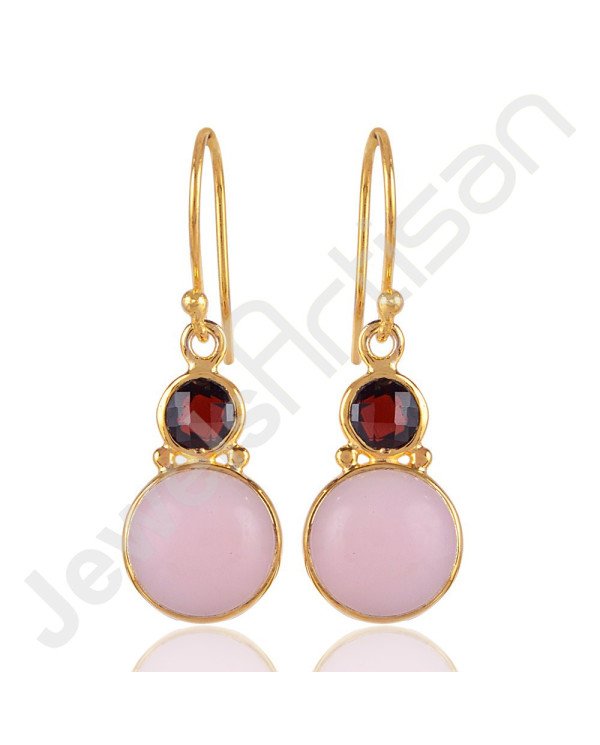 18 K Gold-Plated Earrings Pink Opal Earrings 925 Solid Silver Earrings