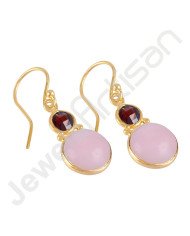 18 K Gold-Plated Earrings Pink Opal Earrings 925 Solid Silver Earrings