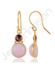 18 K Gold-Plated Earrings Pink Opal Earrings 925 Solid Silver Earrings