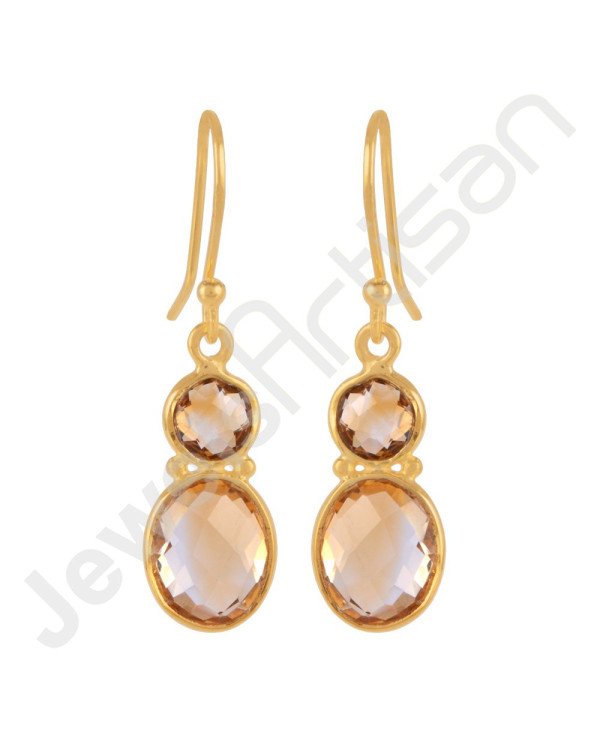 18 K Gold-Plated Earrings Citrine Earrings 925 Solid Silver Earrings