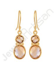 18 K Gold-Plated Earrings Citrine Earrings 925 Solid Silver Earrings