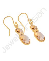 18 K Gold-Plated Earrings Citrine Earrings 925 Solid Silver Earrings