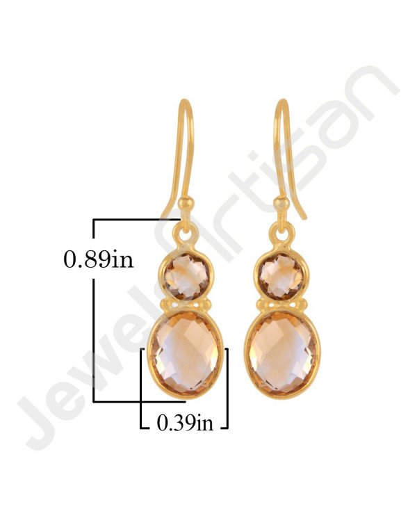 18 K Gold-Plated Earrings Citrine Earrings 925 Solid Silver Earrings
