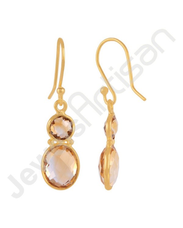 18 K Gold-Plated Earrings Citrine Earrings 925 Solid Silver Earrings