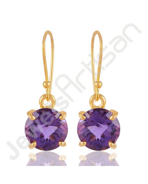 Purple Amethyst Earring Gold-Plated Earring 925 Solid Silver Earring