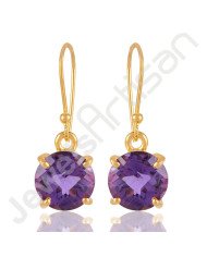 Purple Amethyst Earring Gold-Plated Earring 925 Solid Silver Earring