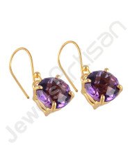 Purple Amethyst Earring Gold-Plated Earring 925 Solid Silver Earring