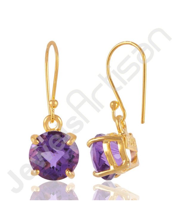 Purple Amethyst Earring Gold-Plated Earring 925 Solid Silver Earring
