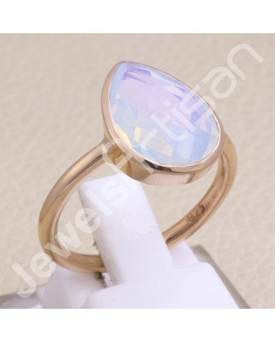 Rose Gold-Plated Ring 925 Sterling Silver Ring Opal Quartz Ring