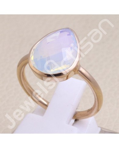 Rose Gold-Plated Ring 925 Sterling Silver Ring Opal Quartz Ring
