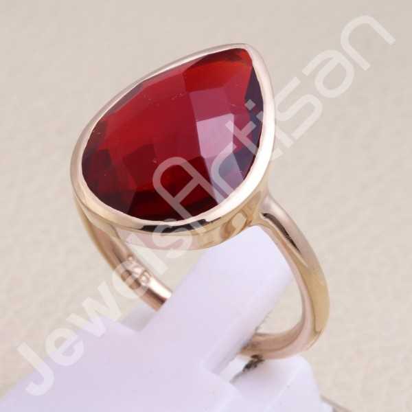 Rose Gold-Plated Ring Red Quartz Ring 925 Sterling Silver Ring