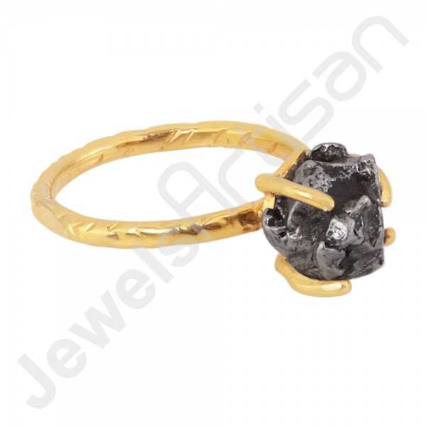 Meteorite Gemstone Ring 18 K Gold Vermeil Ring 925 Solid Silver Ring