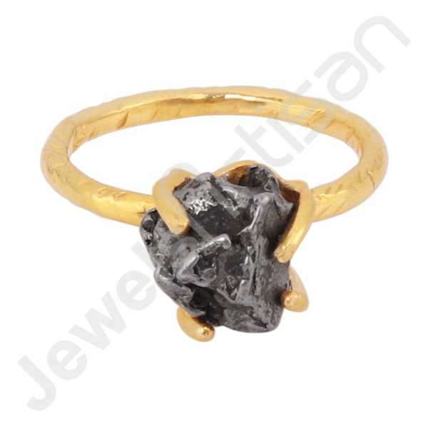 Meteorite Gemstone Ring 18 K Gold Vermeil Ring 925 Solid Silver Ring