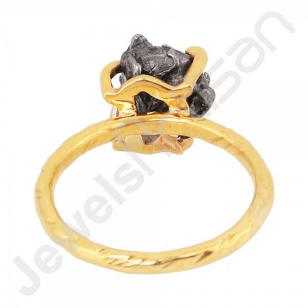 Meteorite Gemstone Ring 18 K Gold Vermeil Ring 925 Solid Silver Ring
