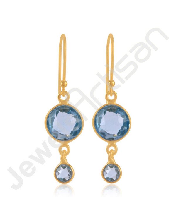 Sky Blue Topaz Earrings Solid Silver Earrings Gold-Plated Earrings
