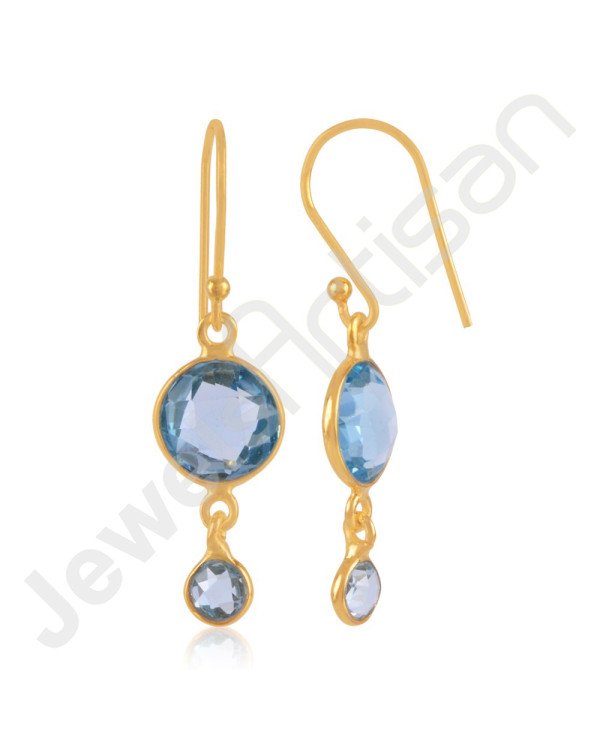 Sky Blue Topaz Earrings Solid Silver Earrings Gold-Plated Earrings