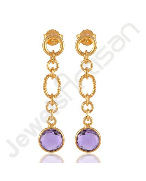 Amethyst Earrings Handcrafted Earrings 18 K Gold-Plated Earrings