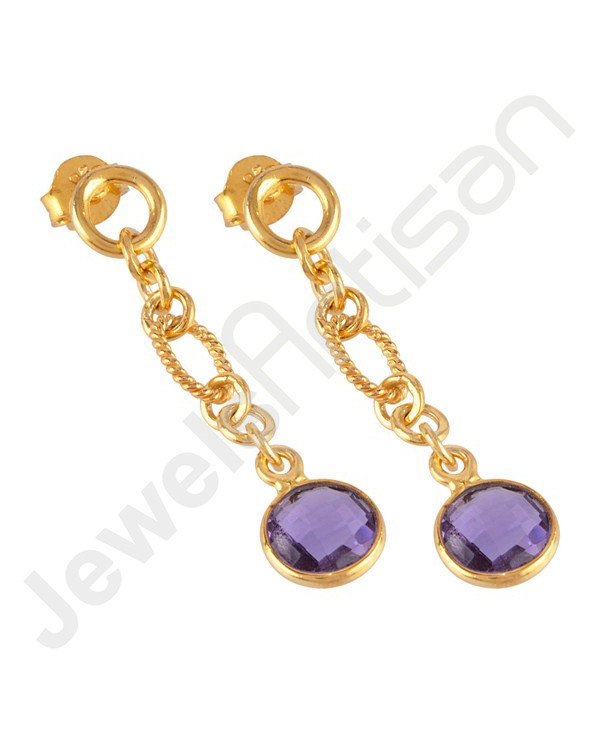 Amethyst Earrings Handcrafted Earrings 18 K Gold-Plated Earrings
