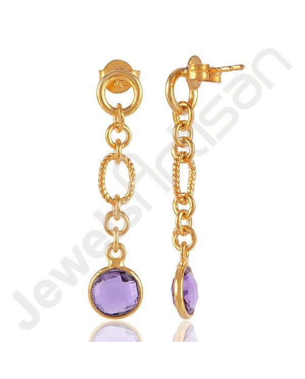 Amethyst Earrings Handcrafted Earrings 18 K Gold-Plated Earrings