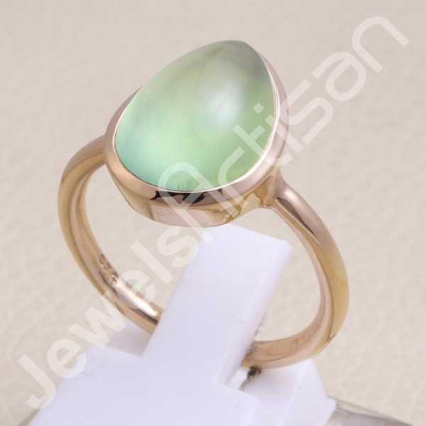 Rose Gold-Plated Ring Prehnite Gemstone Ring 925 Sterling Silver Ring