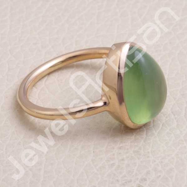 Rose Gold-Plated Ring Prehnite Gemstone Ring 925 Sterling Silver Ring