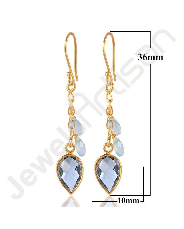 Sky Blue Topaz Earrings Onyx Earrings 18 K Gold-Plated Earrings