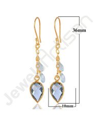 Sky Blue Topaz Earrings Onyx Earrings 18 K Gold-Plated Earrings