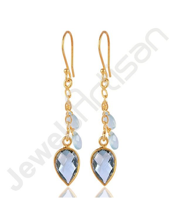 Sky Blue Topaz Earrings Onyx Earrings 18 K Gold-Plated Earrings