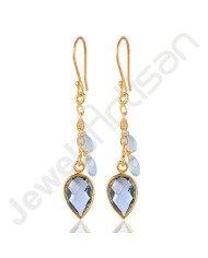 Sky Blue Topaz Earrings Onyx Earrings 18 K Gold-Plated Earrings