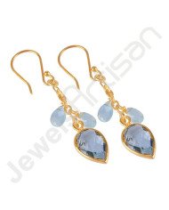 Sky Blue Topaz Earrings Onyx Earrings 18 K Gold-Plated Earrings