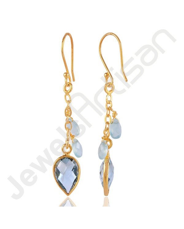 Sky Blue Topaz Earrings Onyx Earrings 18 K Gold-Plated Earrings