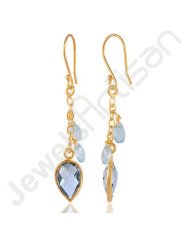 Sky Blue Topaz Earrings Onyx Earrings 18 K Gold-Plated Earrings